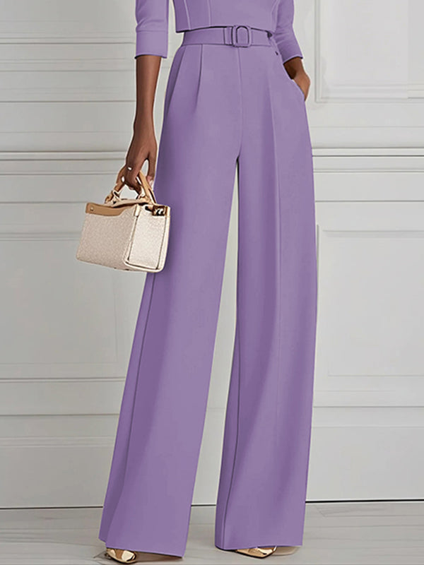 High Waisted Straight Leg Pleated Solid Color Split-Joint Pants Trousers