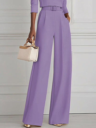 High Waisted Straight Leg Pleated Solid Color Split-Joint Pants Trousers