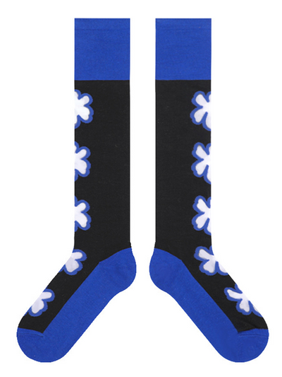 Blue Black Knitted Flower Socks Accessories