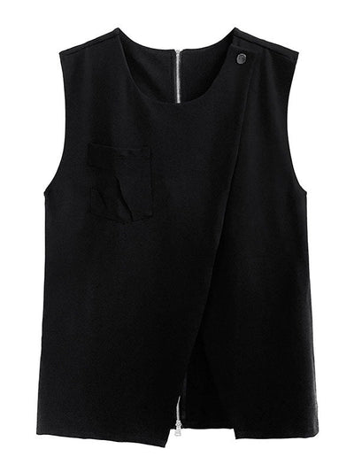 Loose Sleeveless Asymmetric Zipper Round-Neck Vest Top