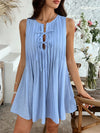 A-Line Loose Pleated Solid Color Tied Round-Neck Mini Dresses Vest Top