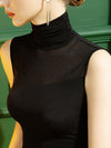 Stylish Skinny Sleeveless Mesh Split-Joint Solid Color High-Neck Vest Top