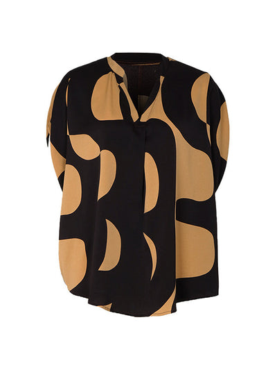 Batwing Sleeves Loose Printed Split-Joint V-Neck Blouses&Shirts Tops