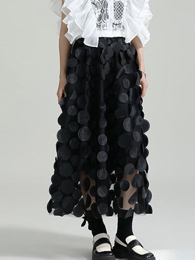 A-Line High Waisted Mesh Polka-Dot Solid Color Split-Joint Skirts Bottoms