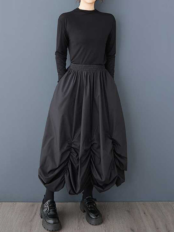 Loose Wide Leg Elasticity Pleated Pockets Solid Color Culotte Ninth Pants