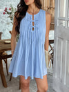 A-Line Loose Pleated Solid Color Tied Round-Neck Mini Dresses Vest Top