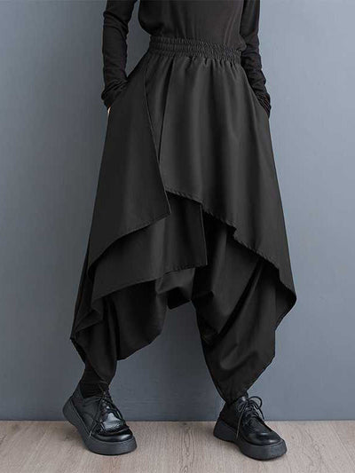 High Waisted Loose Asymmetric Elasticity Layered Solid Color Culotte