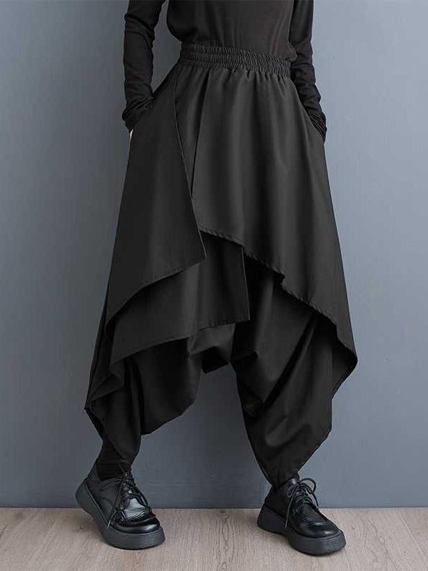 High Waisted Loose Asymmetric Elasticity Layered Solid Color Culotte