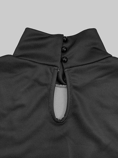 Long Sleeves Loose Flower Print Split-Joint High Neck Sweatshirt Tops