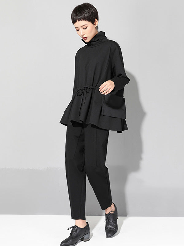 Original Solid Color Smocked High-Neck Sweatshirts