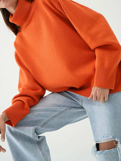 Long Sleeves Loose Solid Color High Neck Knitwear Pullovers Sweater Sweater Tops