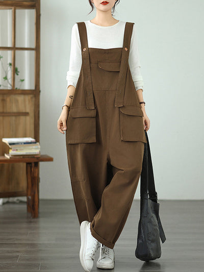 Women Autumn Casual Pure Color Denim Jumpsuits