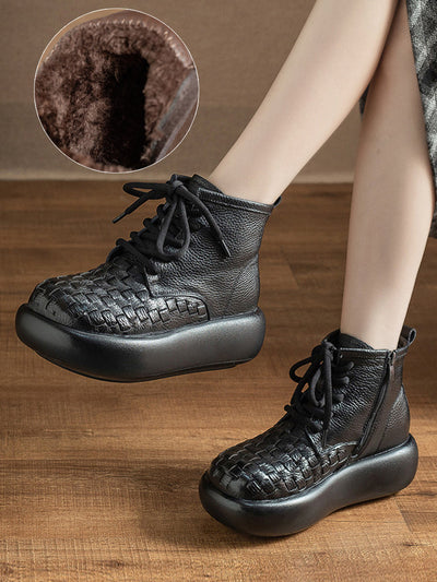 Women Winter Genuine Leather Fleece-lined Platform Ankle Boots