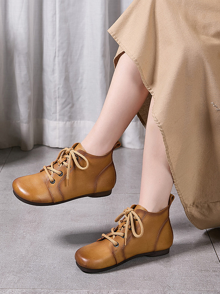 Women Genuine Leather Spliced Soft Ankle Boots