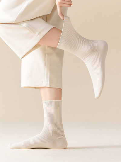 5 Pairs Women Casual Pure Color Mid-Heel Cotton Socks