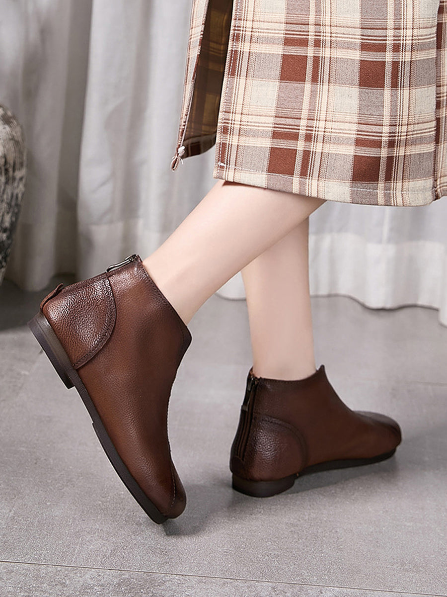 Women Vintage Genuine Leather Low Heel Ankle Boots