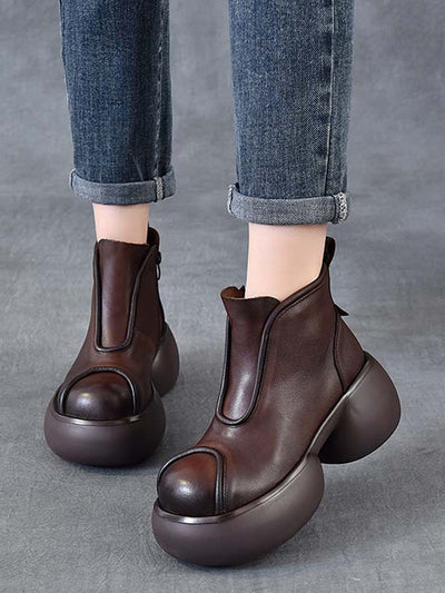 Women Winter Pure Color Leather Platform Ankle Boots