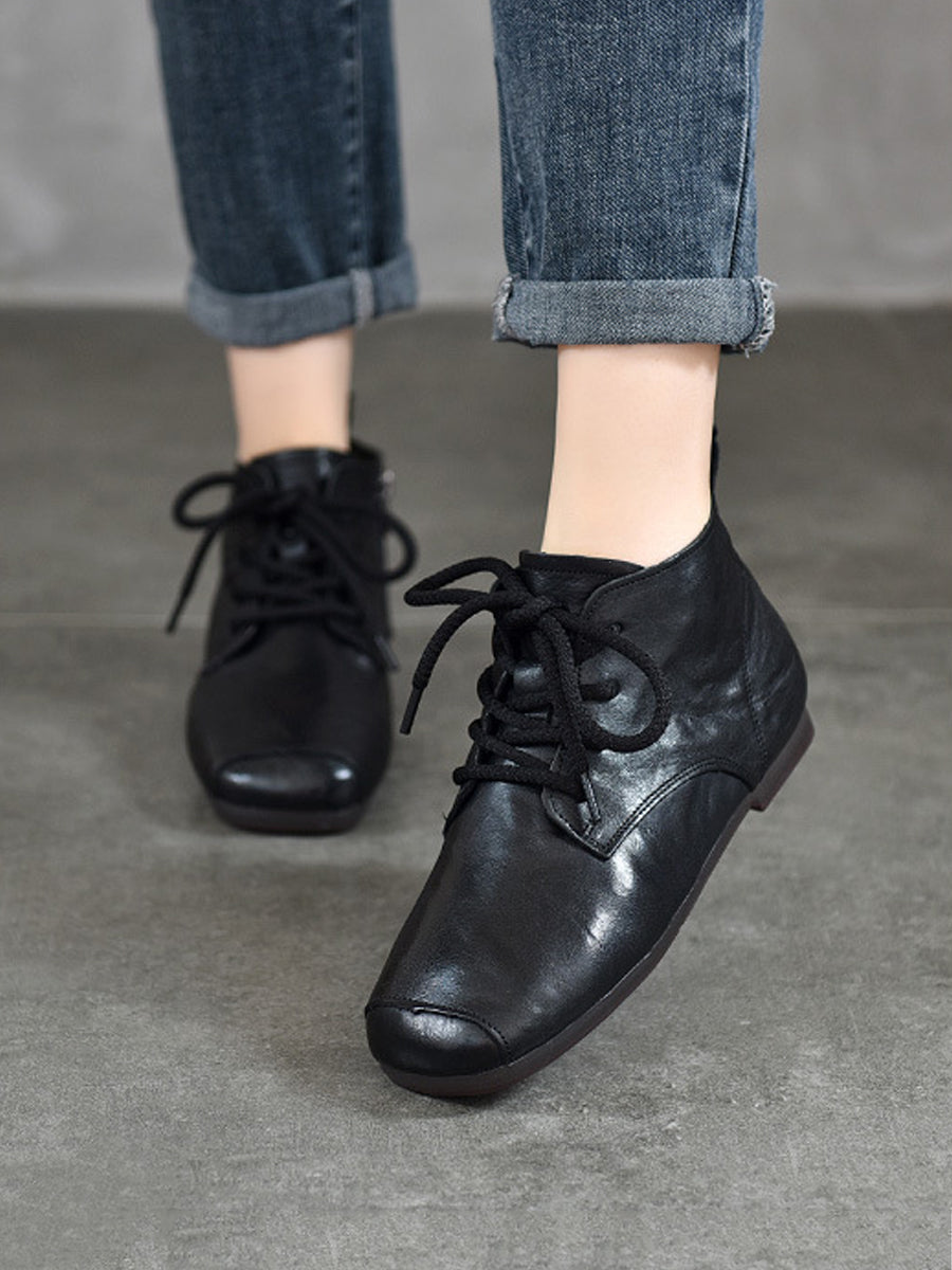 Women Autumn Genuine Leather Low Heel Ankle Boots