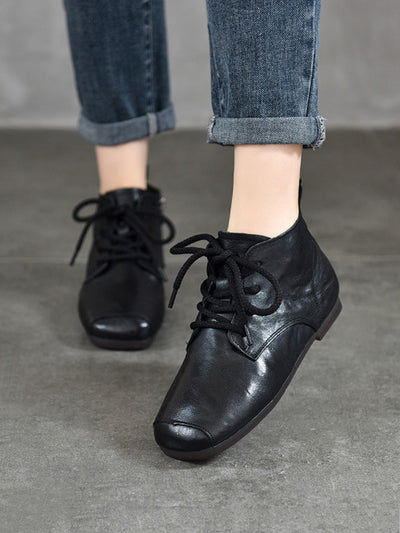 Women Autumn Genuine Leather Low Heel Ankle Boots