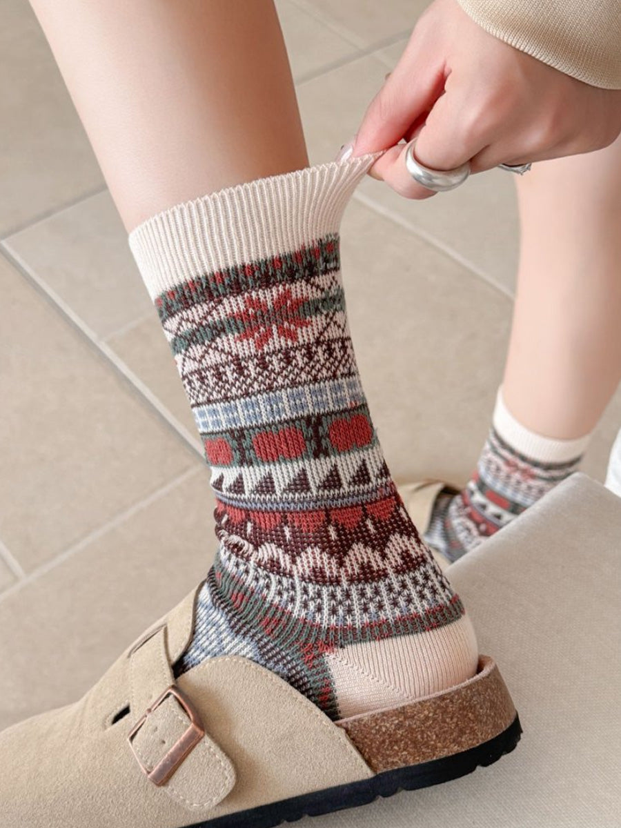 5 Pairs Women Vintage Winter Stripe Cotton Socks
