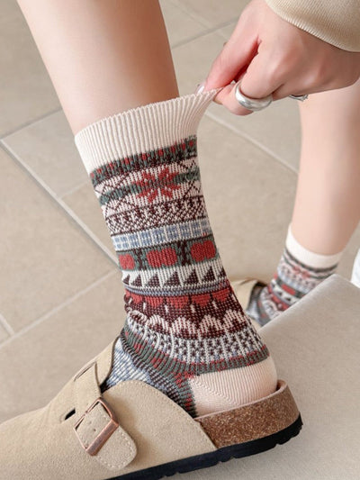 5 Pairs Women Vintage Winter Stripe Cotton Socks