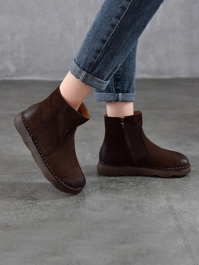 Women Winter Leather Spliced Ankle Boots