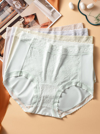 4 Pieces Summer Artsy Women Lace High Waist Underwear
