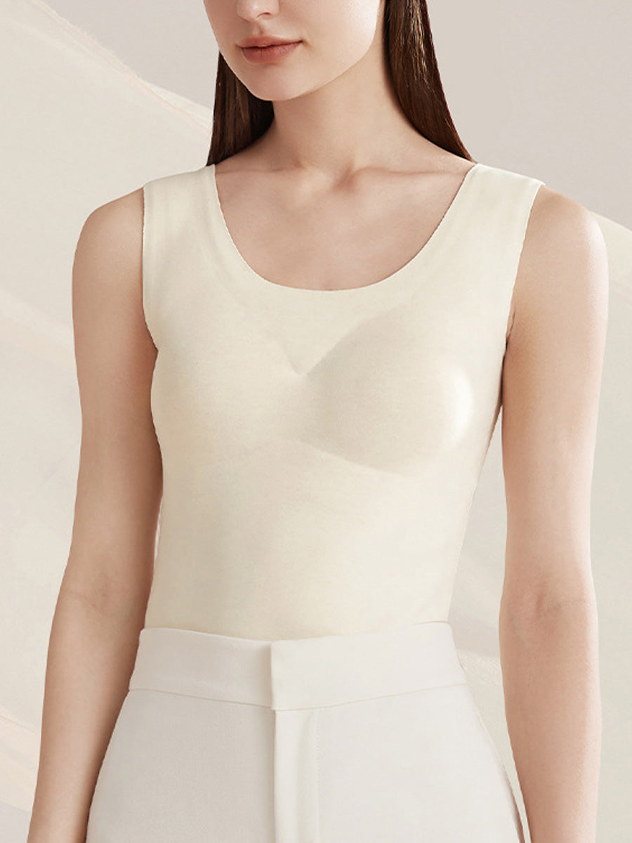 Women Autumn Warm Pure Color U-Neck Base Vest