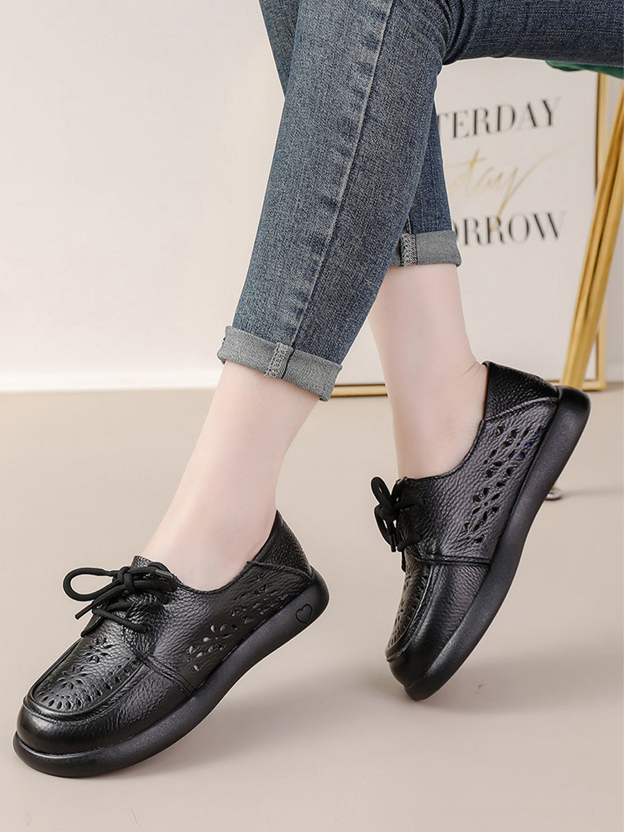 Women Summer Genuine Leather Strap Flat Shoes