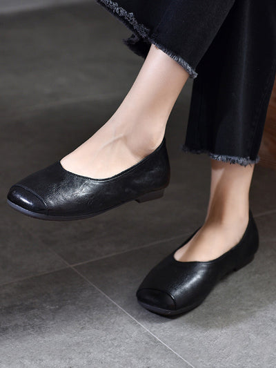 Women Casual Genuine Leather Soft Square Toe Shoes