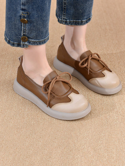 Women Summer Casual Leather Spliced Flat Shoes