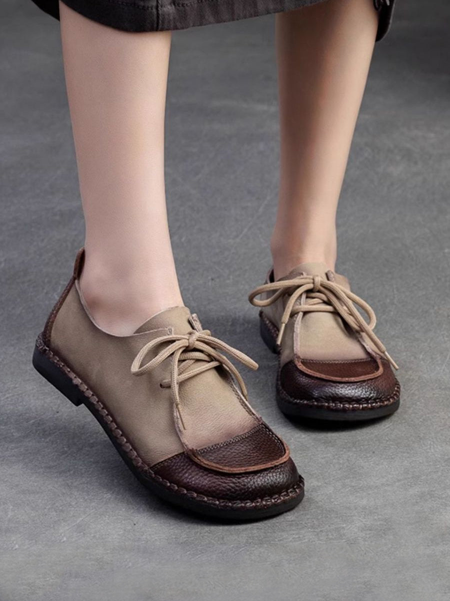 Women Vintage Colorblock Leather Spliced Shoes