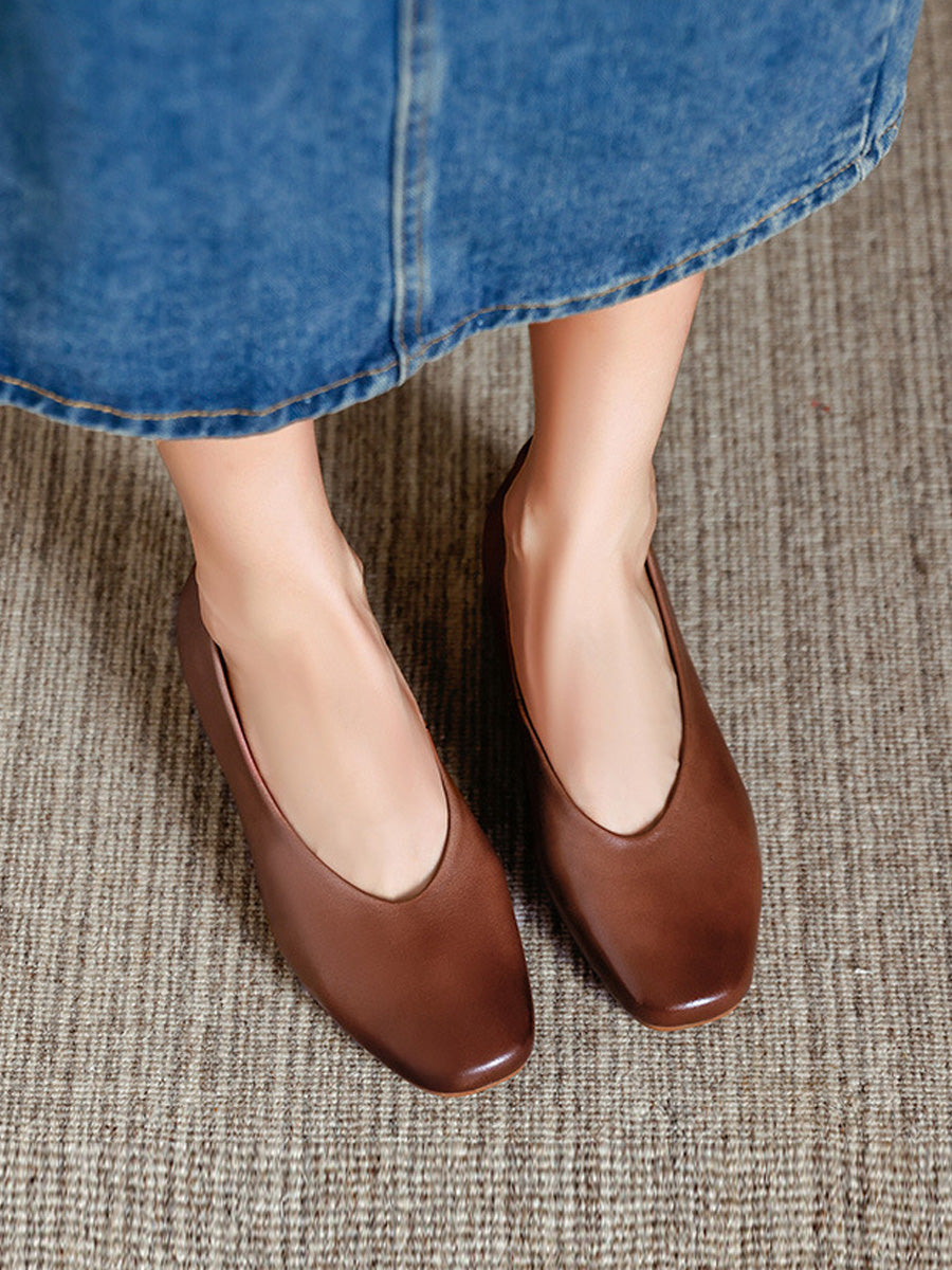 Women Autumn Genuine Leather Mid Heel Shoes