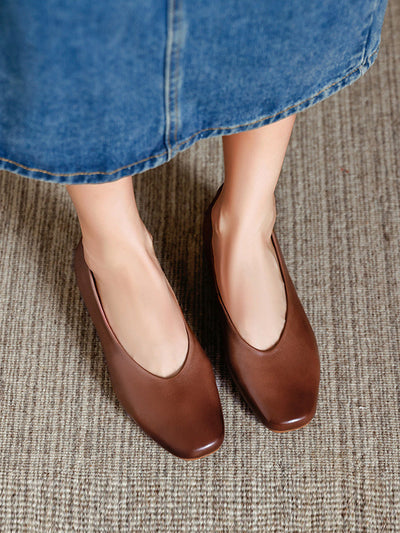 Women Autumn Genuine Leather Mid Heel Shoes