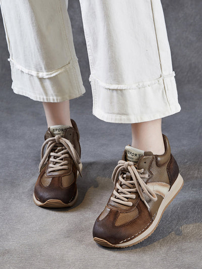 Women Vintage Genuine Leather Spliced Flat Shoes