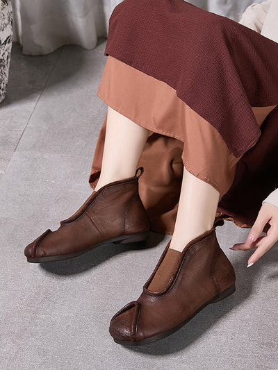 Women Genuine Leather Spliced Ankle Boots