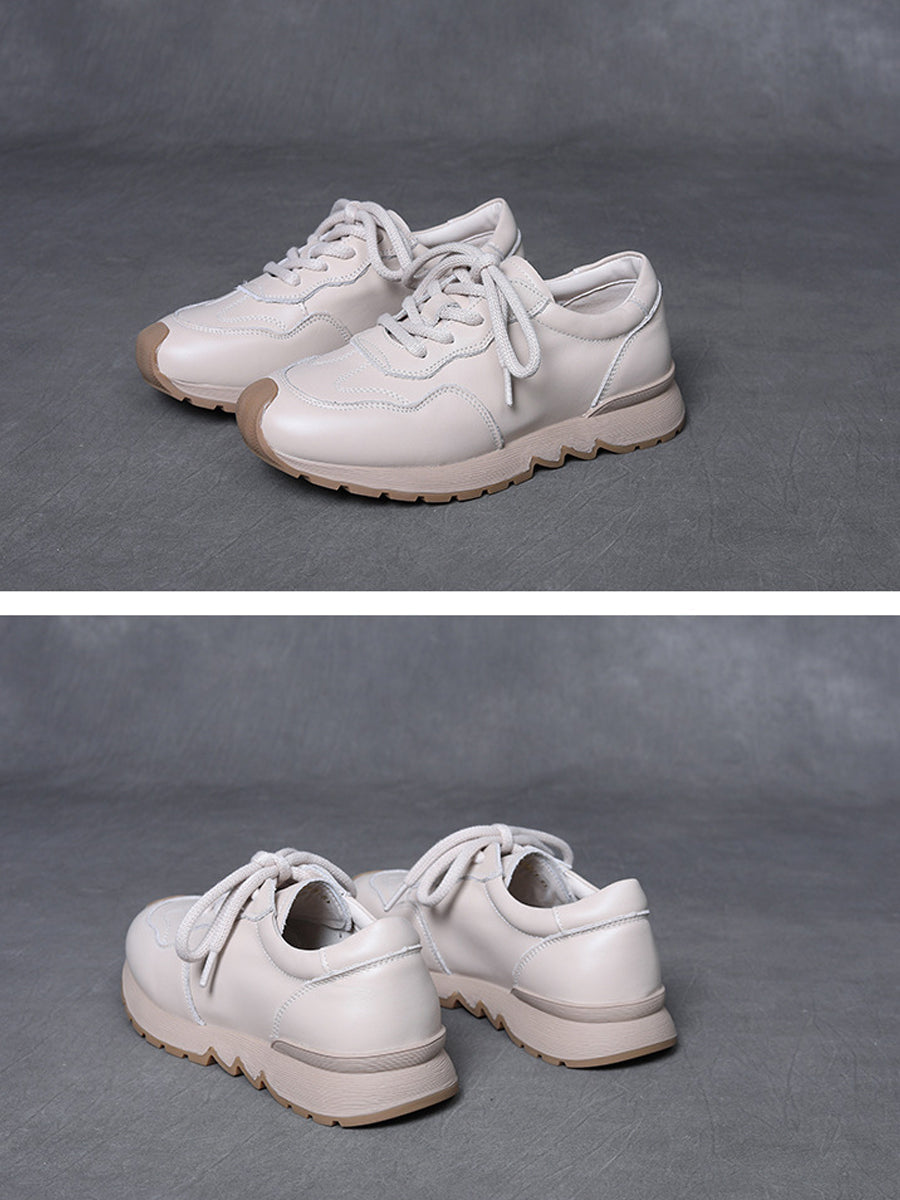 Women Autumn Genuine Leather Spliced Flat Shoes