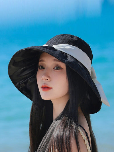 Women Summer Colorblock Bowknot Sunproof Hat