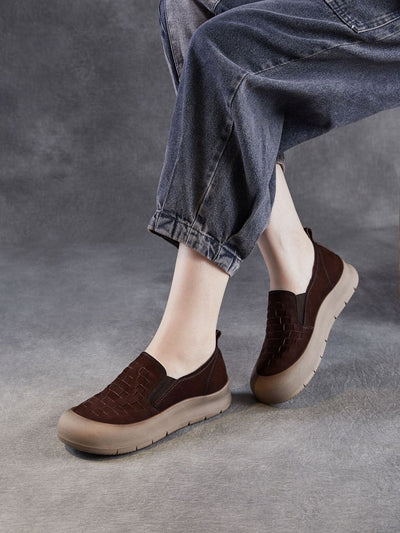 Women Vintage Soft Leather Weave Flat Shoes