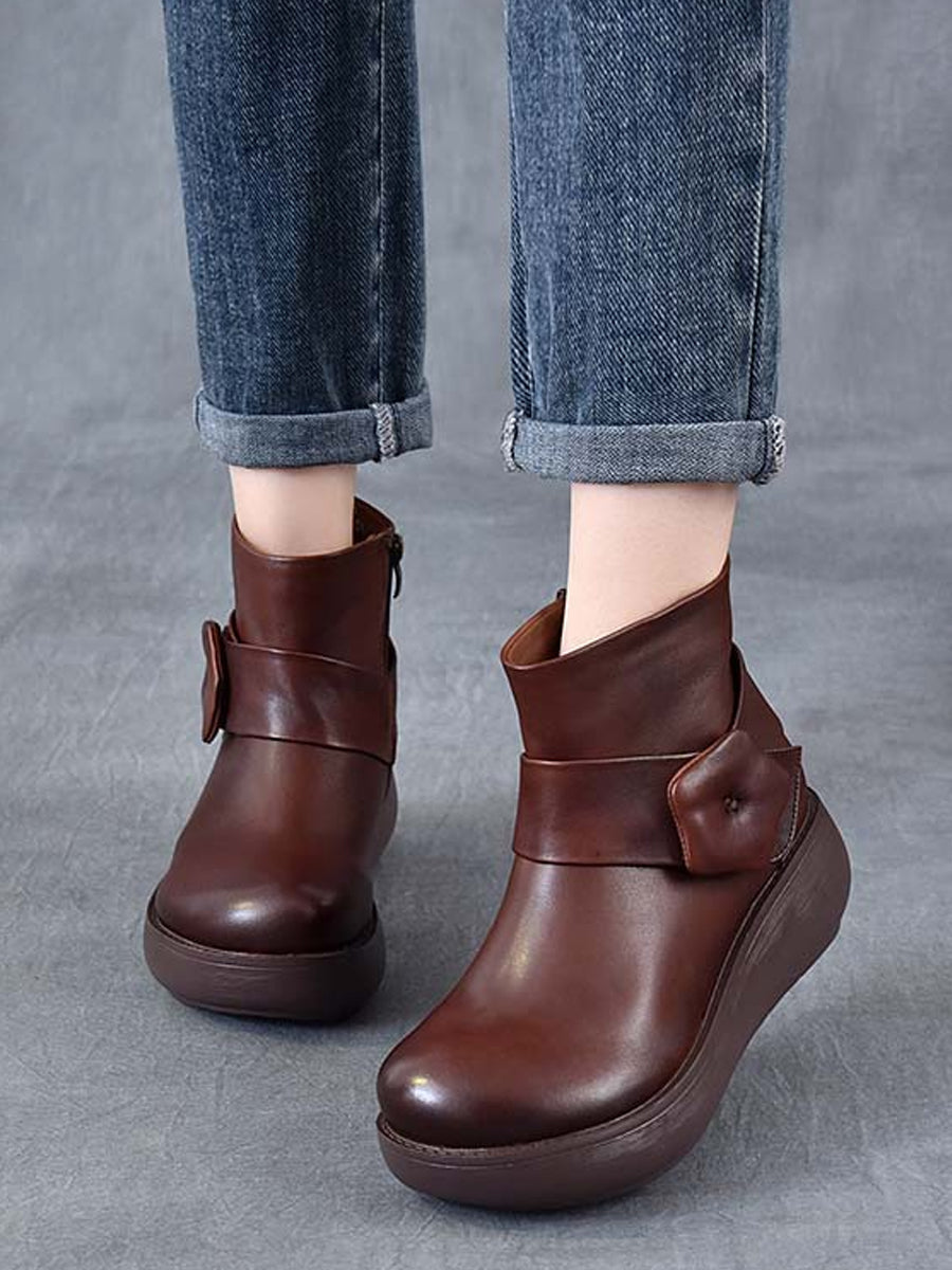 Women Genuine Leather Spliced Platform Boots