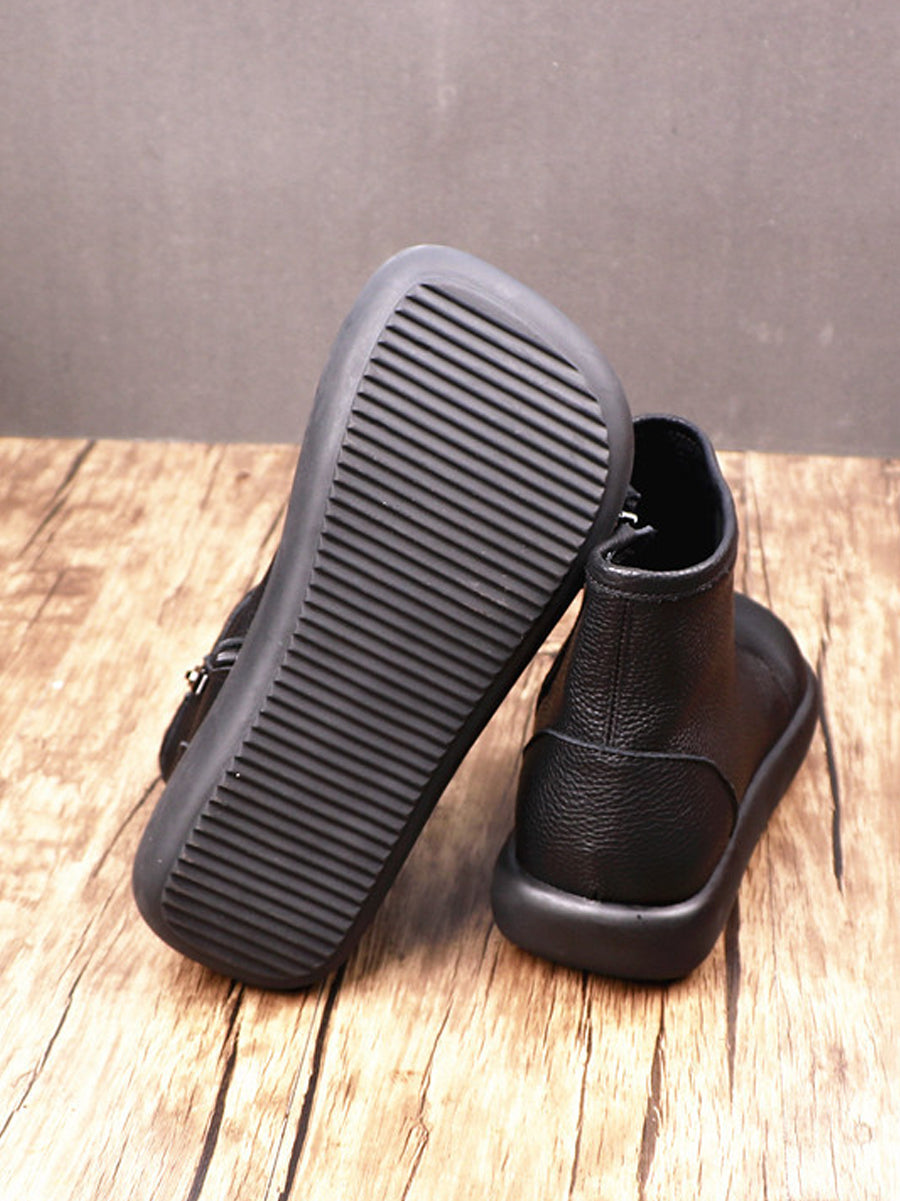 Women Autumn Genuine Leather Flat Ankle Boots