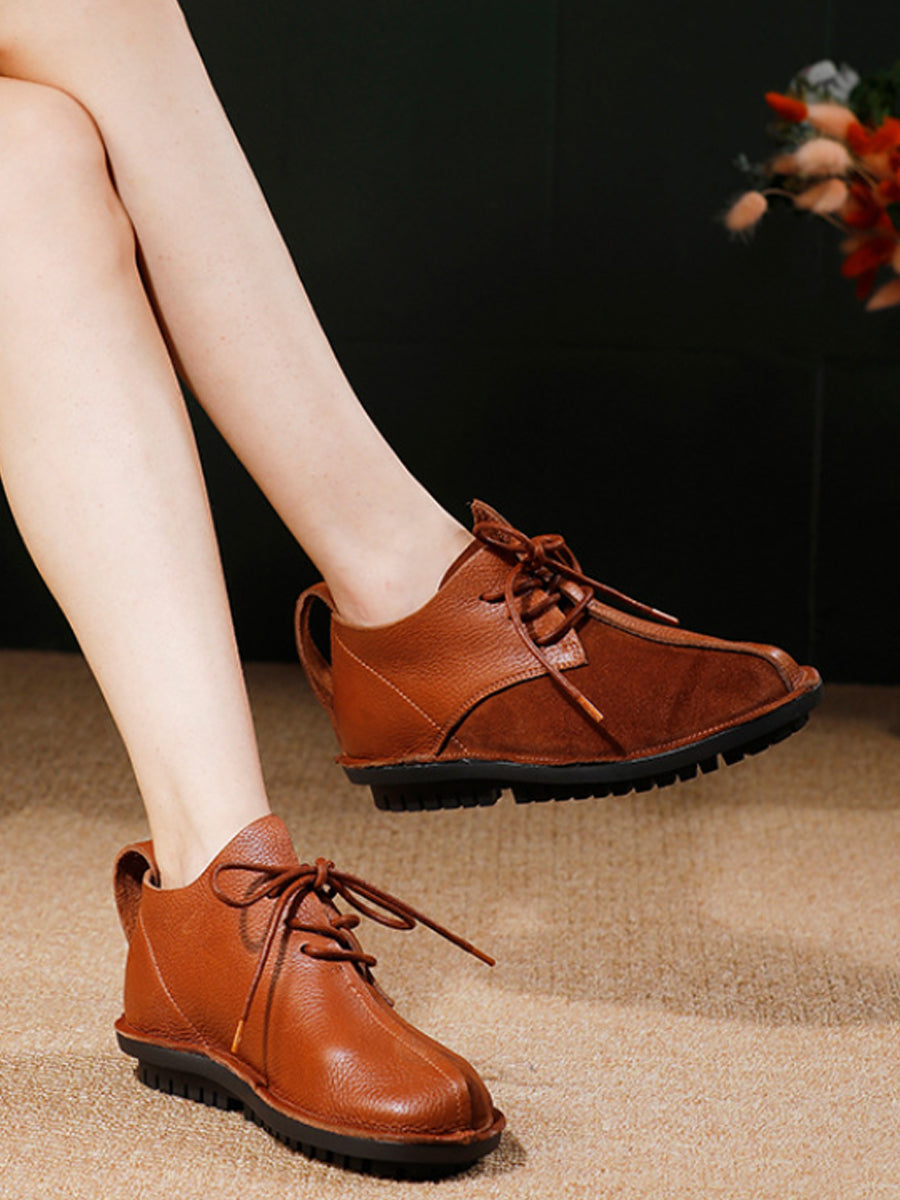 Women Vintage Genuine Leather Strap Flat Shoes