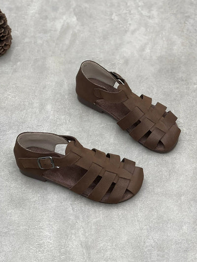 Women Summer Genuine Leather Soft Low Heel Sandals
