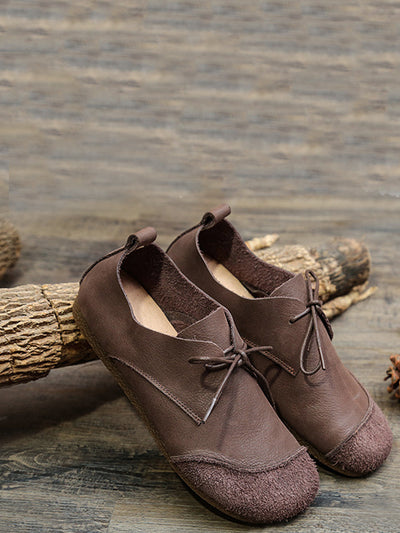 Women Retro Genuine Leather Spliced Flat Shoes