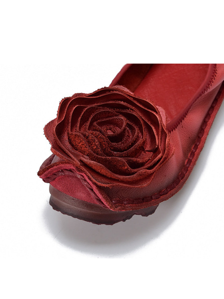 Women Summer Leather Flower Spliced Flat Shoes