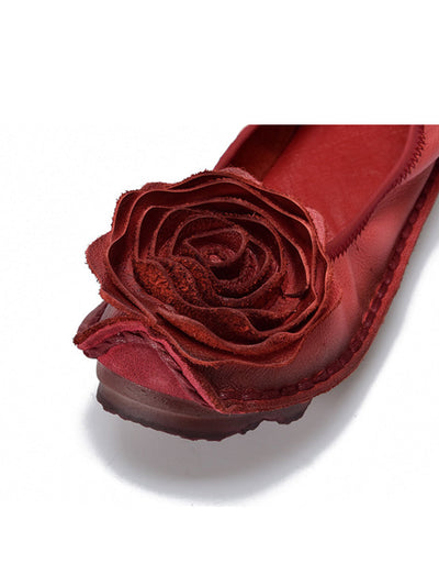 Women Summer Leather Flower Spliced Flat Shoes