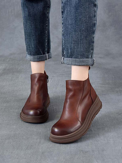 Women Winter Pure Color Leather Platform Chelsea Boots