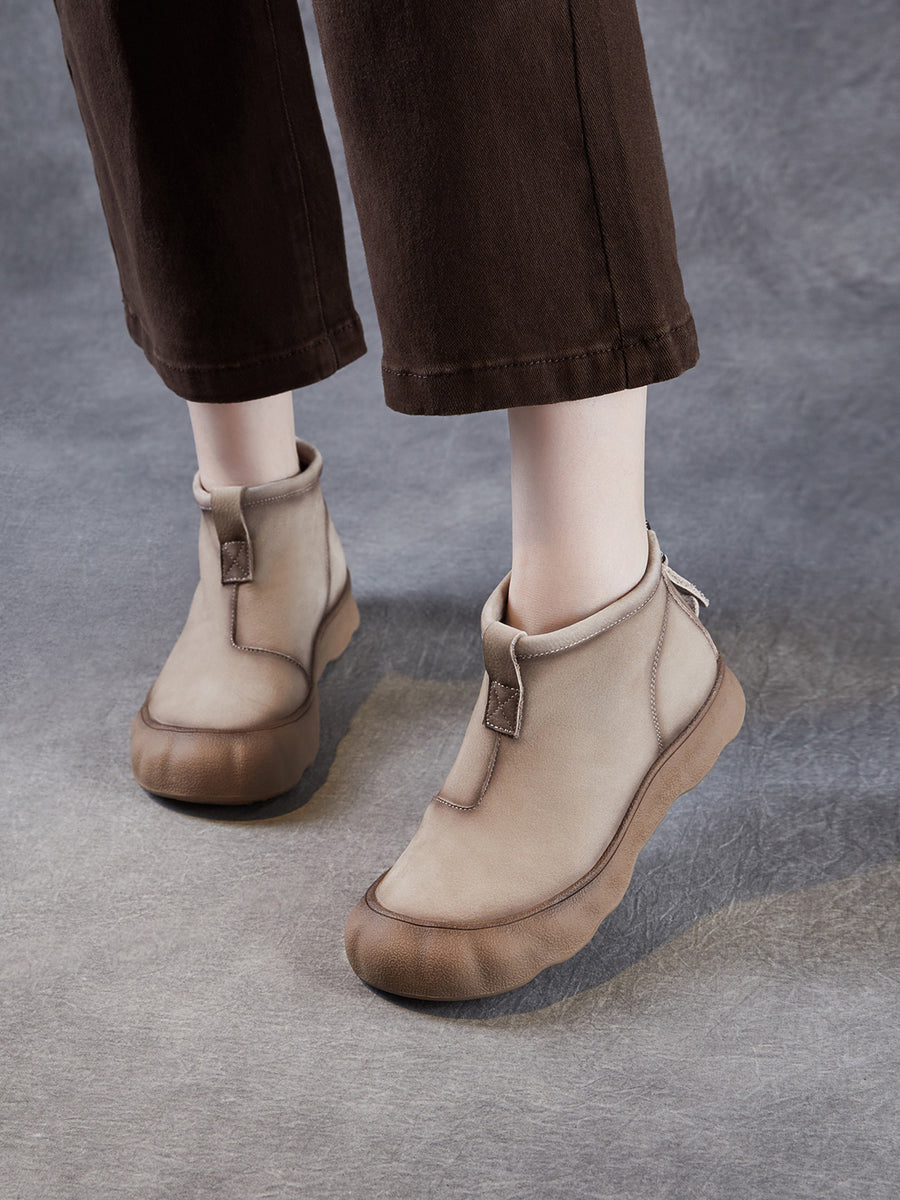 Women Winter Genuine Leather Back Zipper Flat Boots