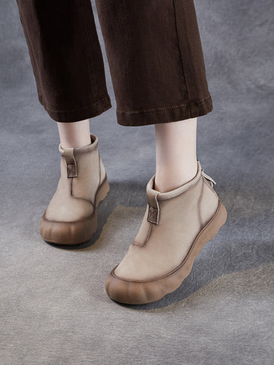 Women Winter Genuine Leather Back Zipper Flat Boots