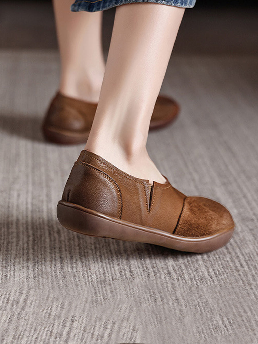 Women Autumn Genuine Leather Spliced Flat Shoes